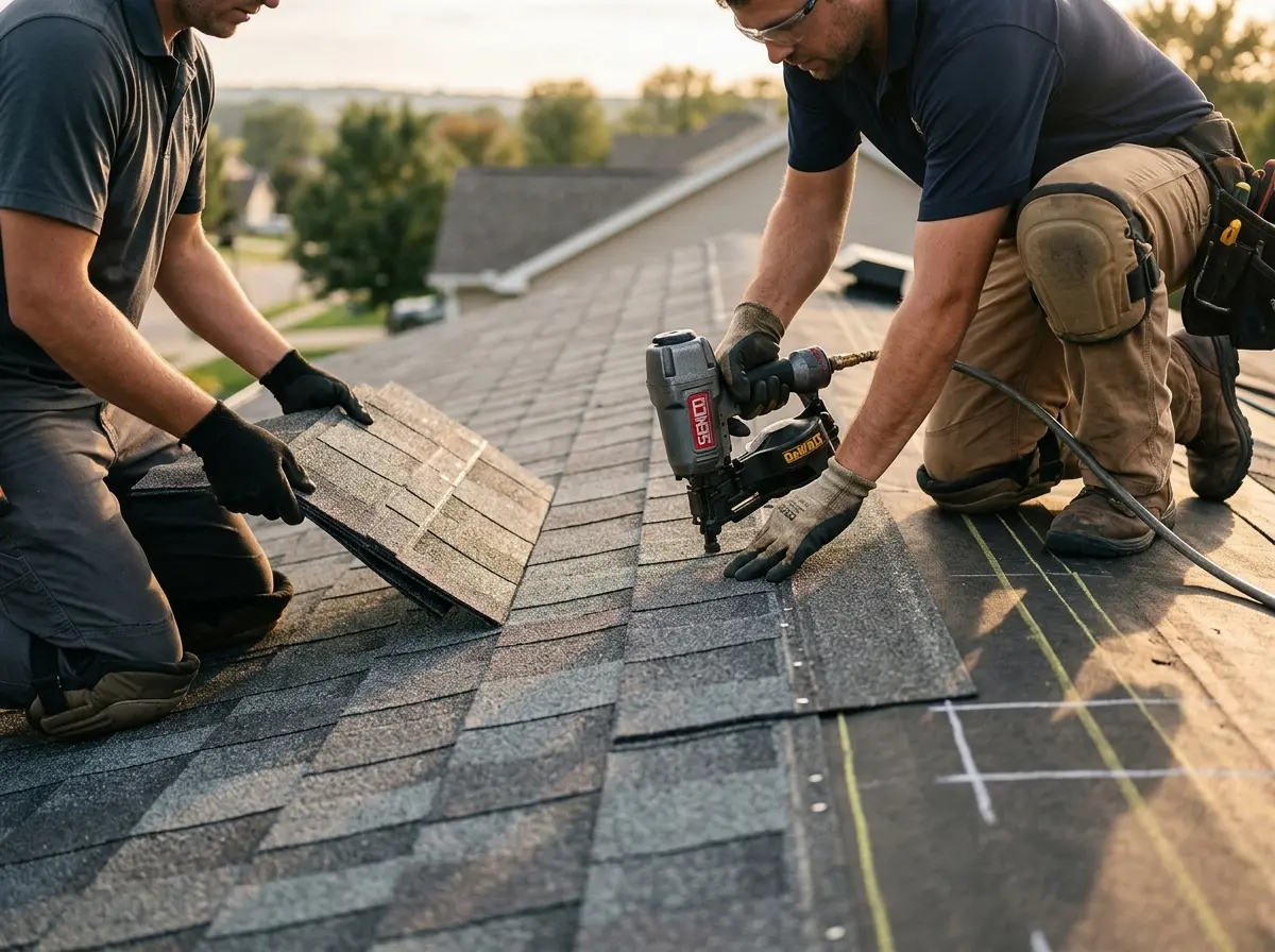 Professional roofer working on a residential roof in Vancouver